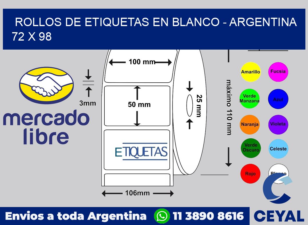 Rollos de etiquetas en blanco - Argentina 72 x 98