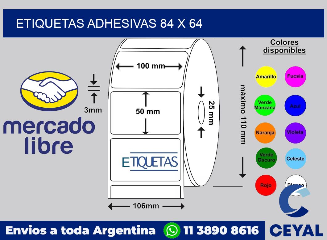 etiquetas adhesivas 84 x 64