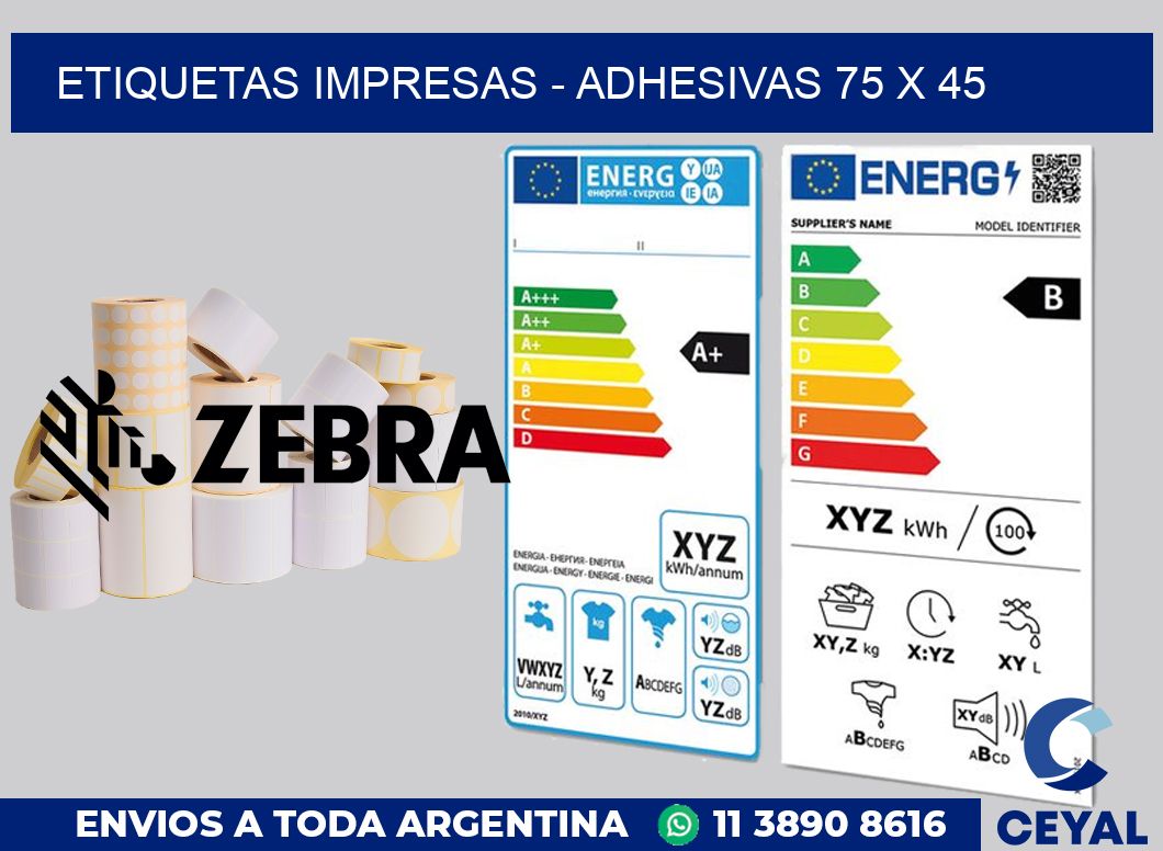 etiquetas impresas - Adhesivas 75 x 45
