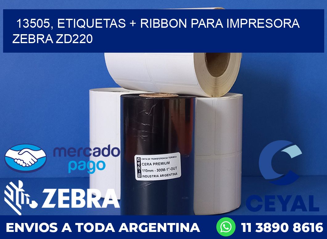 13505, etiquetas + ribbon para impresora zebra zd220