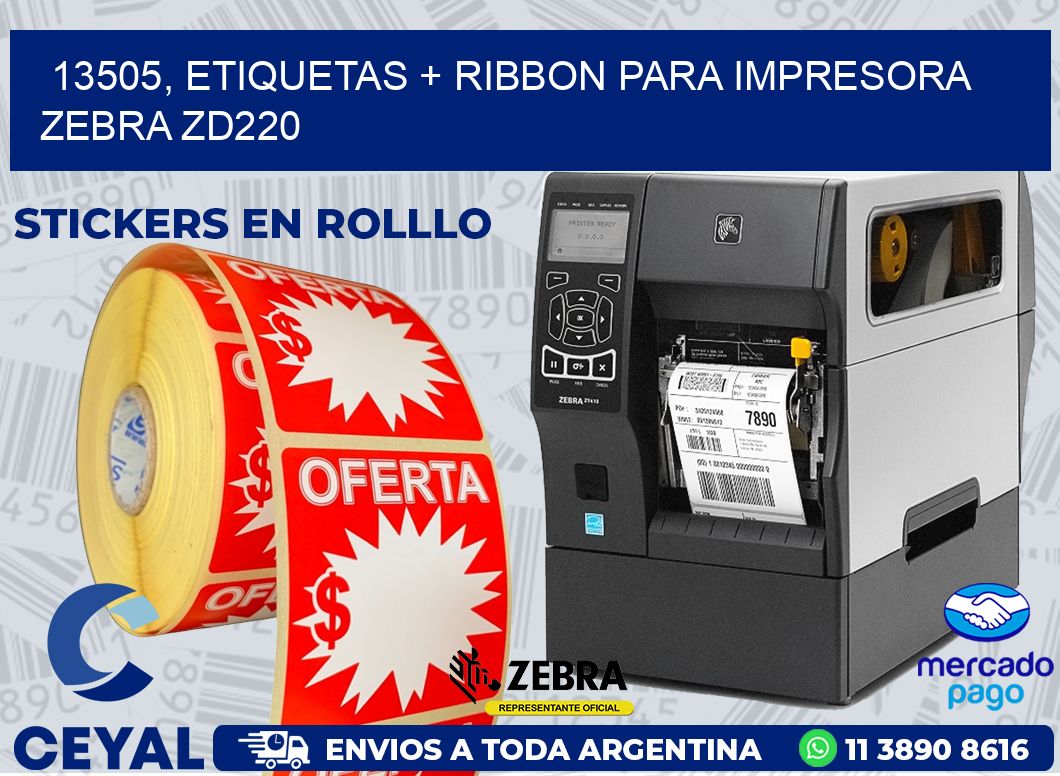 13505, etiquetas + ribbon para impresora zebra zd220
