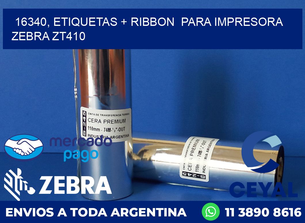 16340, etiquetas + ribbon  para impresora zebra ZT410