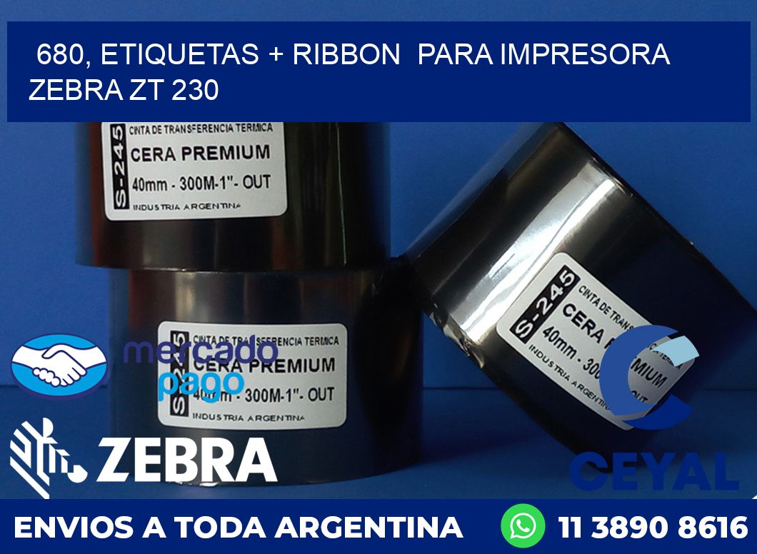 680, etiquetas + ribbon  para impresora zebra ZT 230