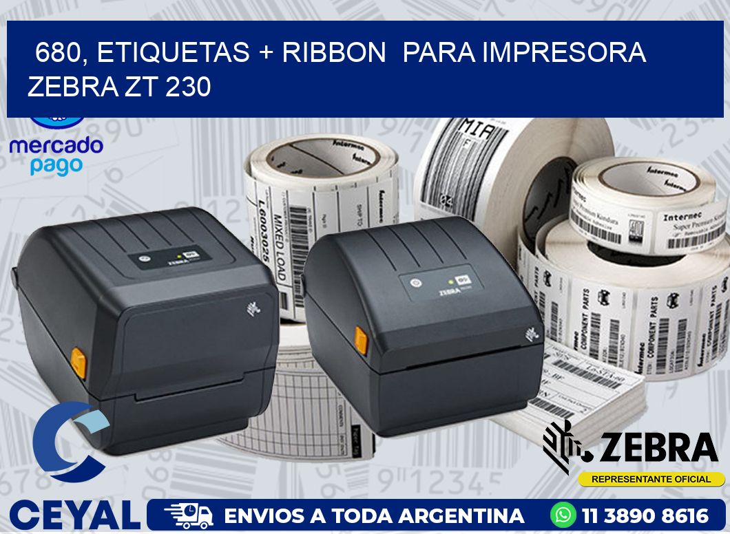 680, etiquetas + ribbon  para impresora zebra ZT 230