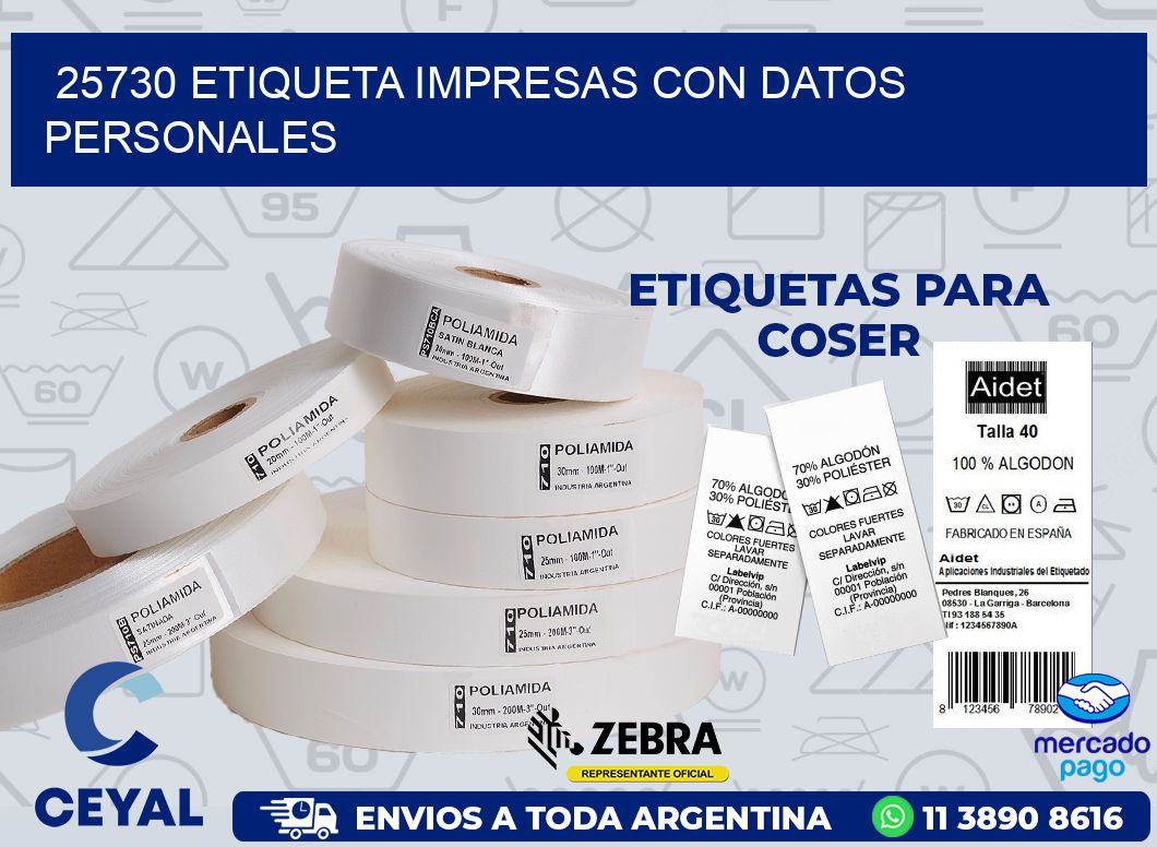 25730 ETIQUETA IMPRESAS CON DATOS PERSONALES