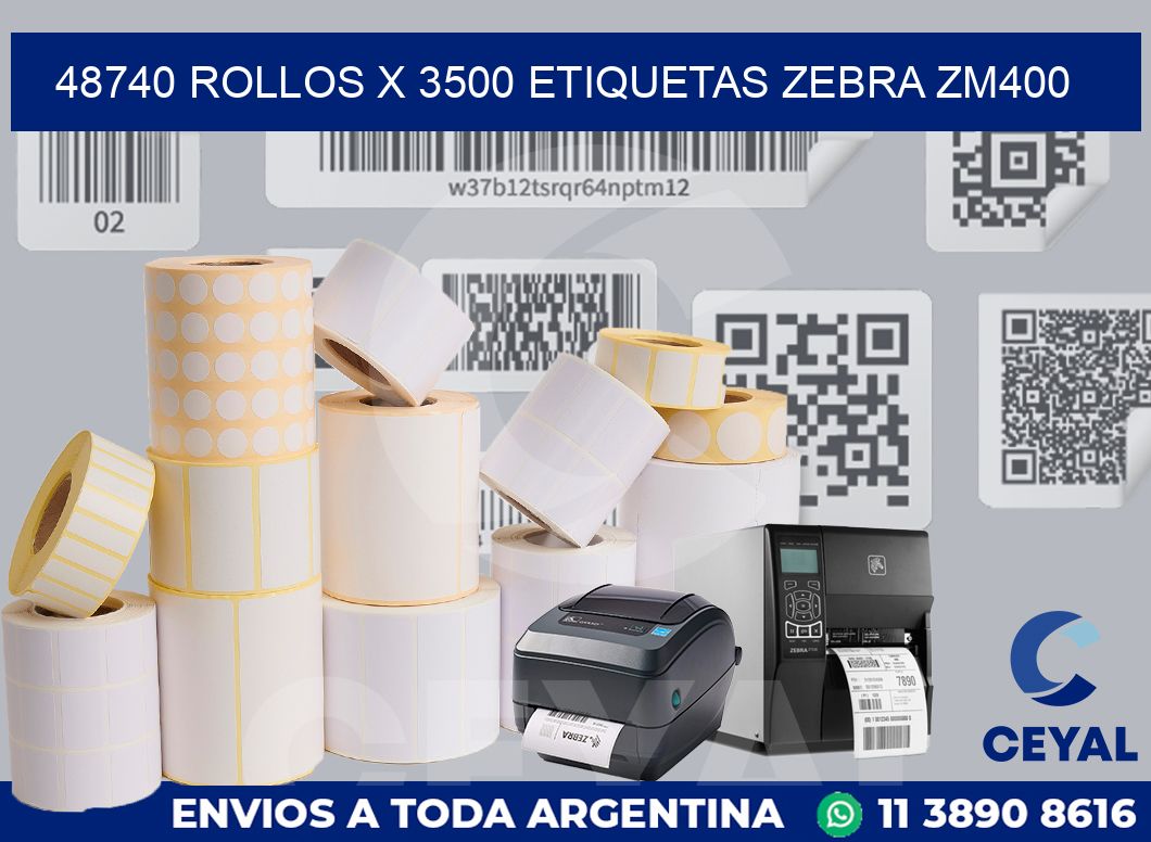 48740 Rollos x 3500 etiquetas zebra zm400