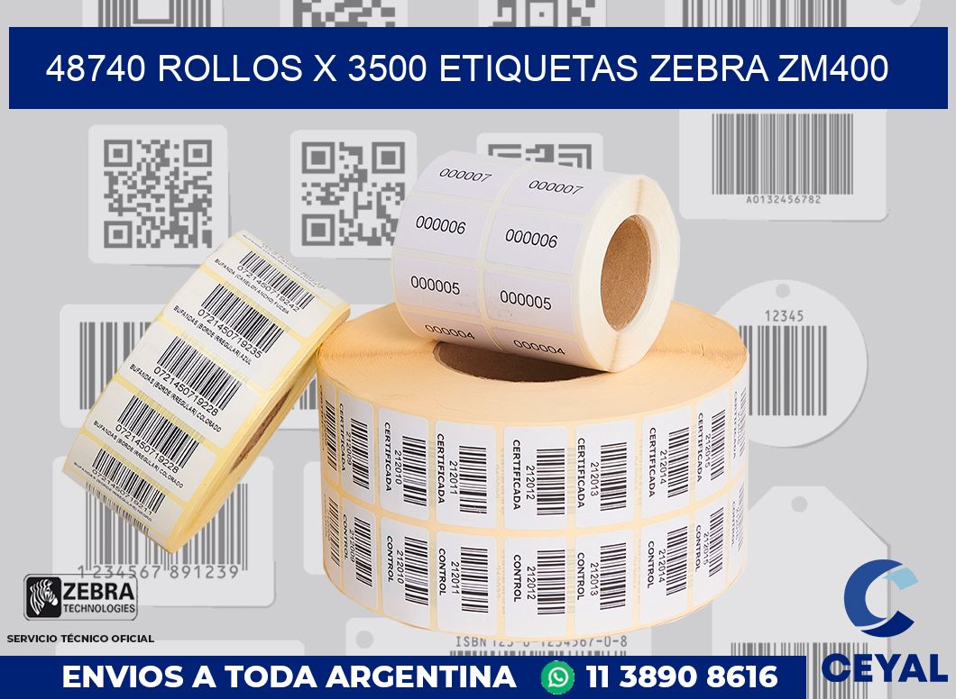 48740 Rollos x 3500 etiquetas zebra zm400
