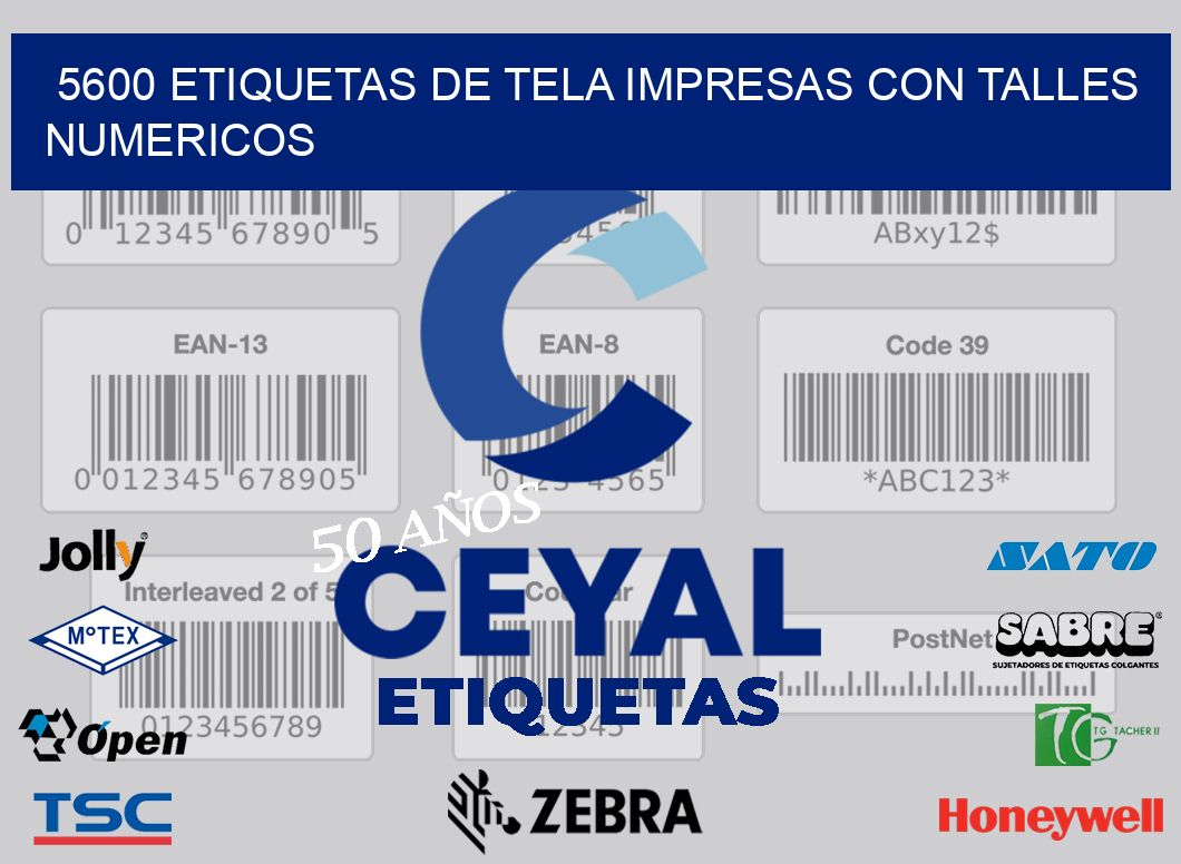 5600 ETIQUETAS DE TELA IMPRESAS CON TALLES NUMERICOS