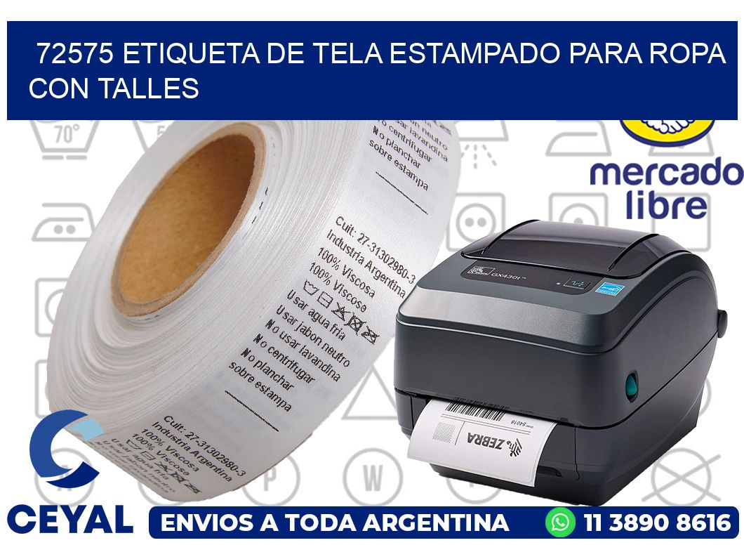 72575 ETIQUETA DE TELA ESTAMPADO PARA ROPA CON TALLES