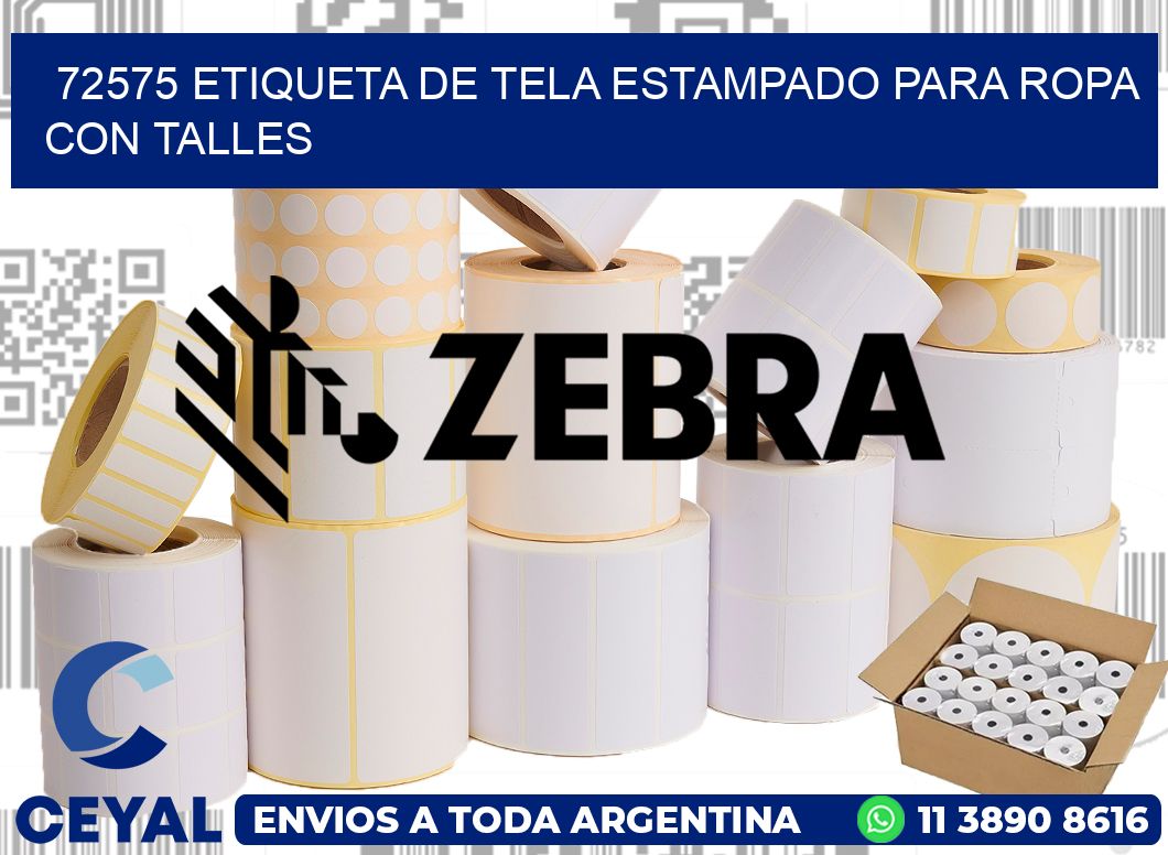 72575 ETIQUETA DE TELA ESTAMPADO PARA ROPA CON TALLES