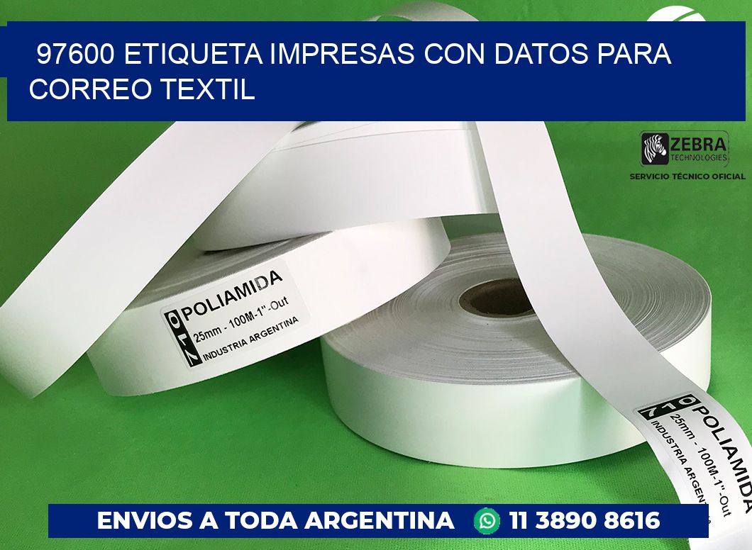 97600 ETIQUETA IMPRESAS CON DATOS PARA CORREO TEXTIL