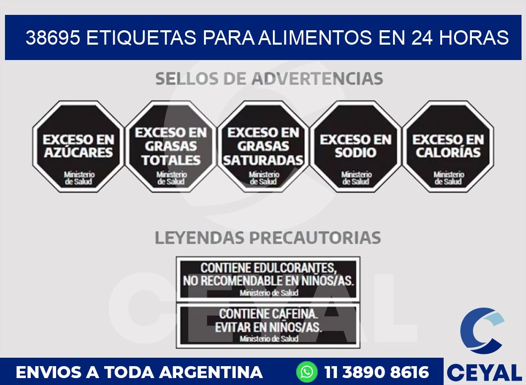 38695 ETIQUETAS PARA ALIMENTOS EN 24 HORAS