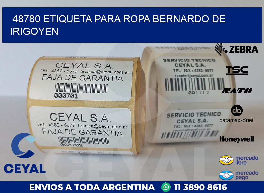 48780 ETIQUETA PARA ROPA BERNARDO DE IRIGOYEN