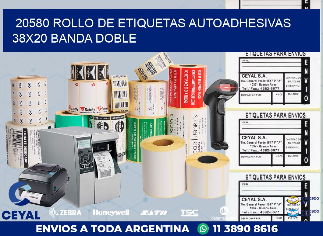 20580 ROLLO DE ETIQUETAS AUTOADHESIVAS 38X20 BANDA DOBLE