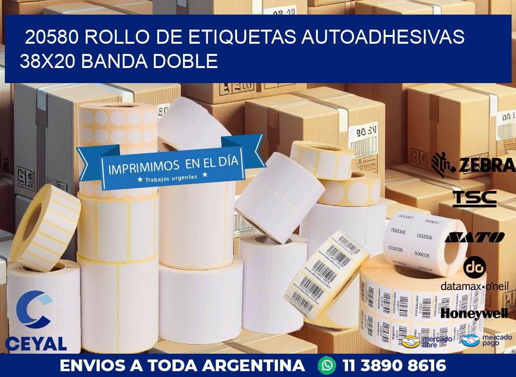 20580 ROLLO DE ETIQUETAS AUTOADHESIVAS 38X20 BANDA DOBLE