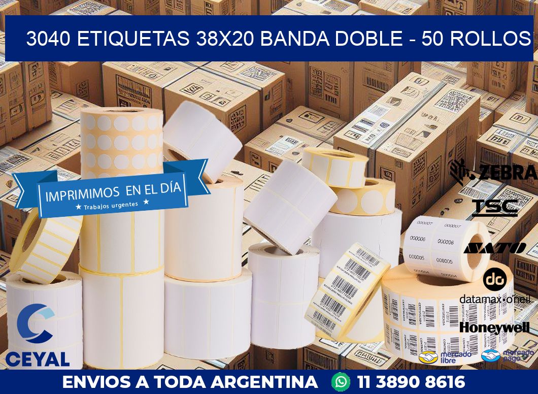 3040 ETIQUETAS 38X20 BANDA DOBLE – 50 ROLLOS