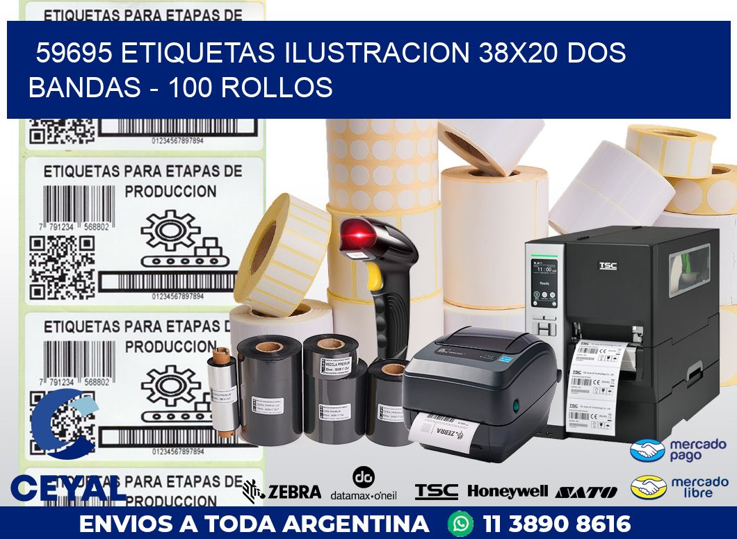 59695 ETIQUETAS ILUSTRACION 38X20 DOS BANDAS - 100 ROLLOS