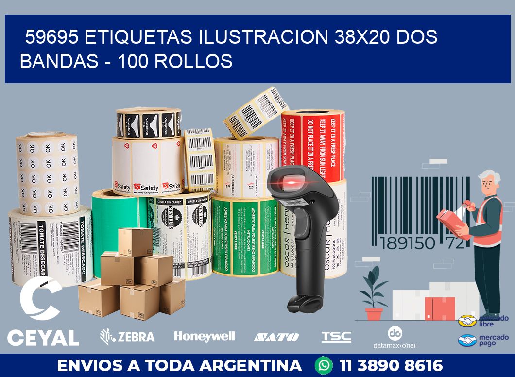 59695 ETIQUETAS ILUSTRACION 38X20 DOS BANDAS - 100 ROLLOS