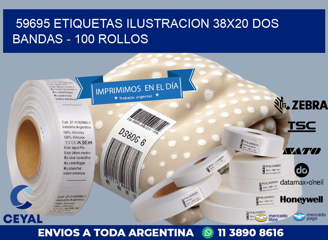 59695 ETIQUETAS ILUSTRACION 38X20 DOS BANDAS – 100 ROLLOS