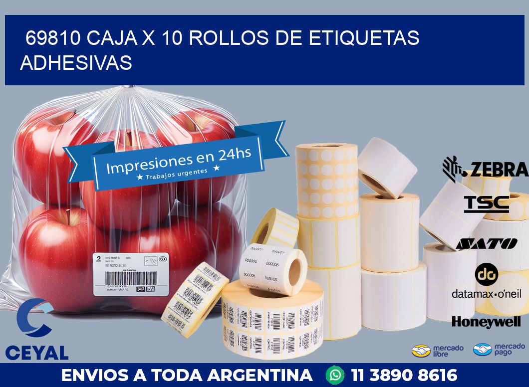 69810 CAJA X 10 ROLLOS DE ETIQUETAS ADHESIVAS