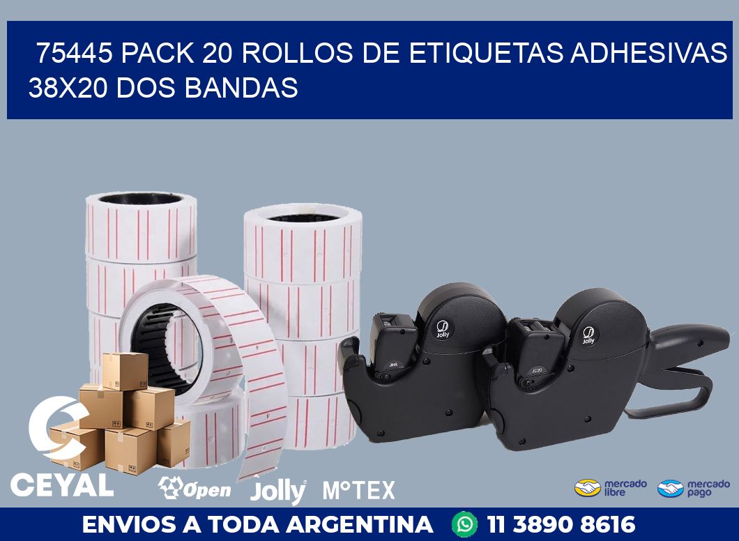 75445 PACK 20 ROLLOS DE ETIQUETAS ADHESIVAS 38X20 DOS BANDAS