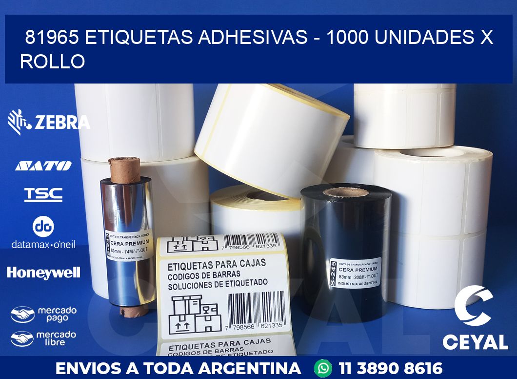 81965 ETIQUETAS ADHESIVAS - 1000 UNIDADES X ROLLO
