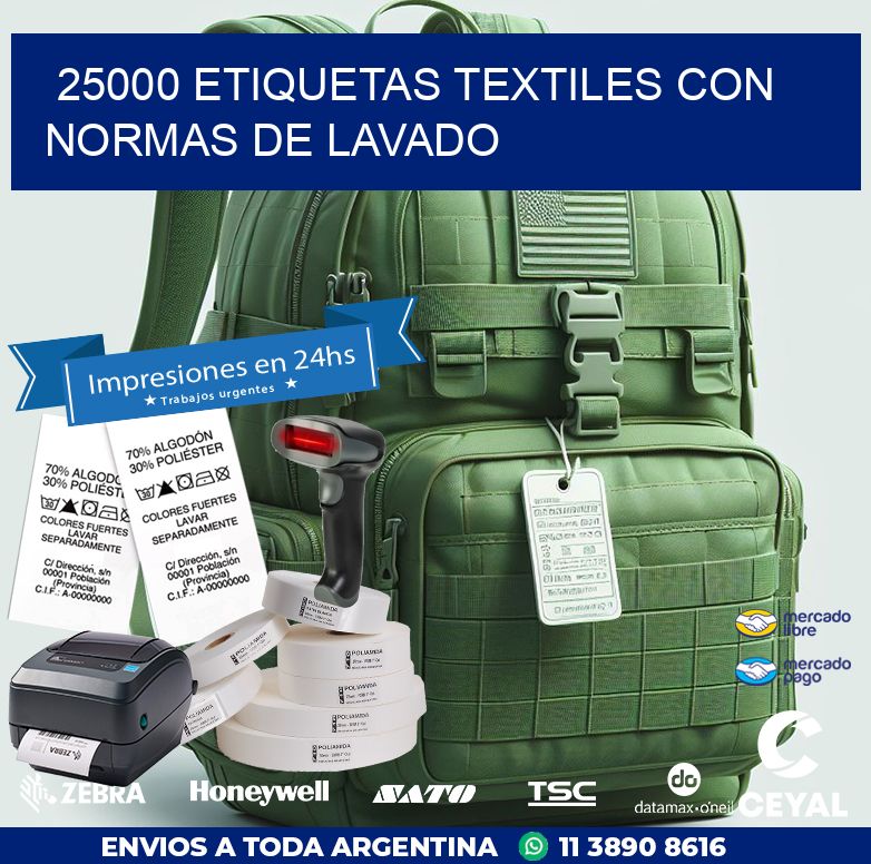 25000 ETIQUETAS TEXTILES CON NORMAS DE LAVADO