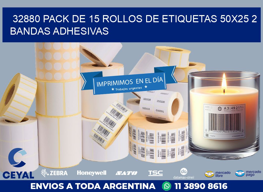 32880 PACK DE 15 ROLLOS DE ETIQUETAS 50X25 2 BANDAS ADHESIVAS