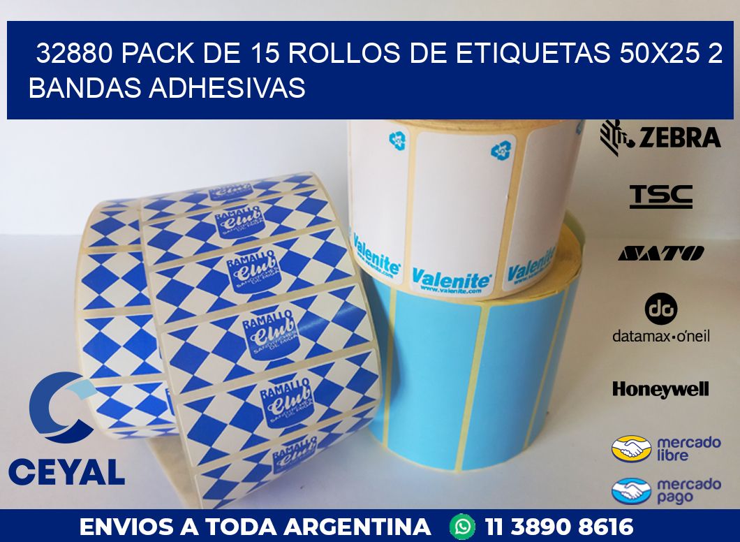 32880 PACK DE 15 ROLLOS DE ETIQUETAS 50X25 2 BANDAS ADHESIVAS