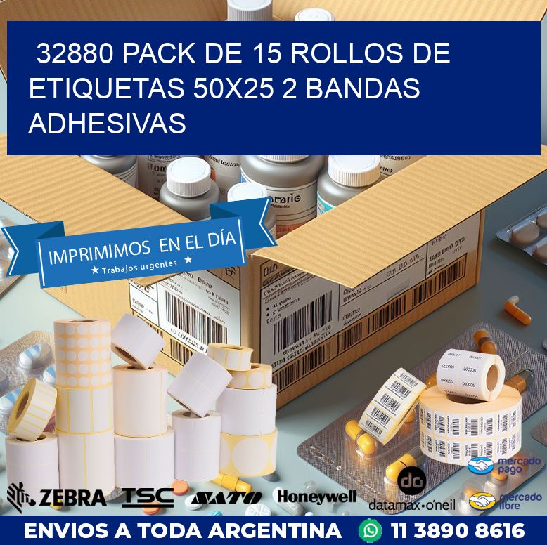 32880 PACK DE 15 ROLLOS DE ETIQUETAS 50X25 2 BANDAS ADHESIVAS