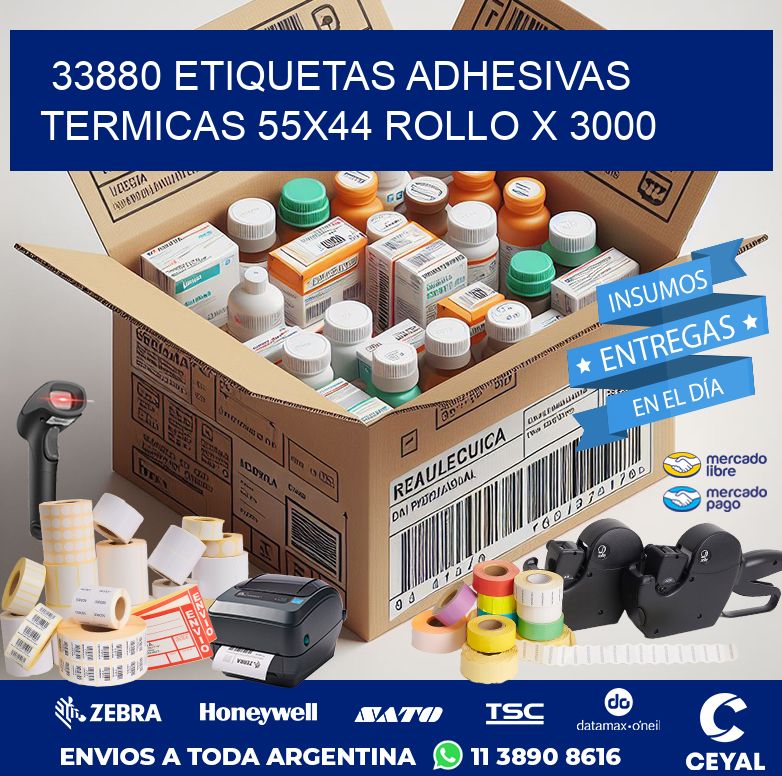 33880 ETIQUETAS ADHESIVAS TERMICAS 55X44 ROLLO X 3000