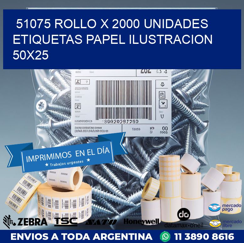 51075 ROLLO X 2000 UNIDADES ETIQUETAS PAPEL ILUSTRACION 50X25