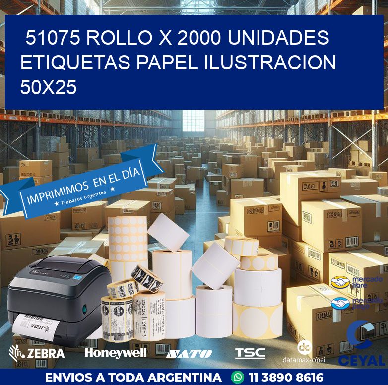 51075 ROLLO X 2000 UNIDADES ETIQUETAS PAPEL ILUSTRACION 50X25
