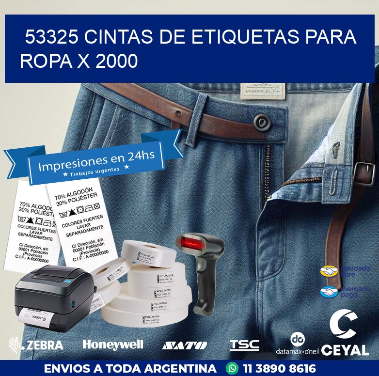 53325 CINTAS DE ETIQUETAS PARA ROPA X 2000