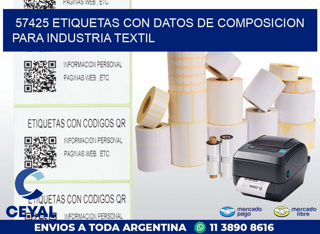 57425 ETIQUETAS CON DATOS DE COMPOSICION PARA INDUSTRIA TEXTIL