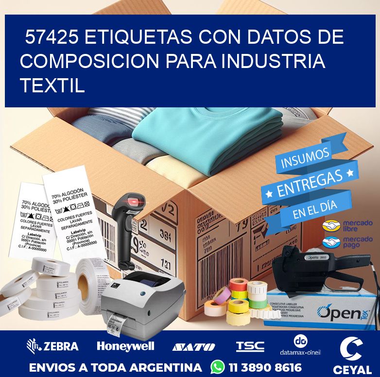 57425 ETIQUETAS CON DATOS DE COMPOSICION PARA INDUSTRIA TEXTIL