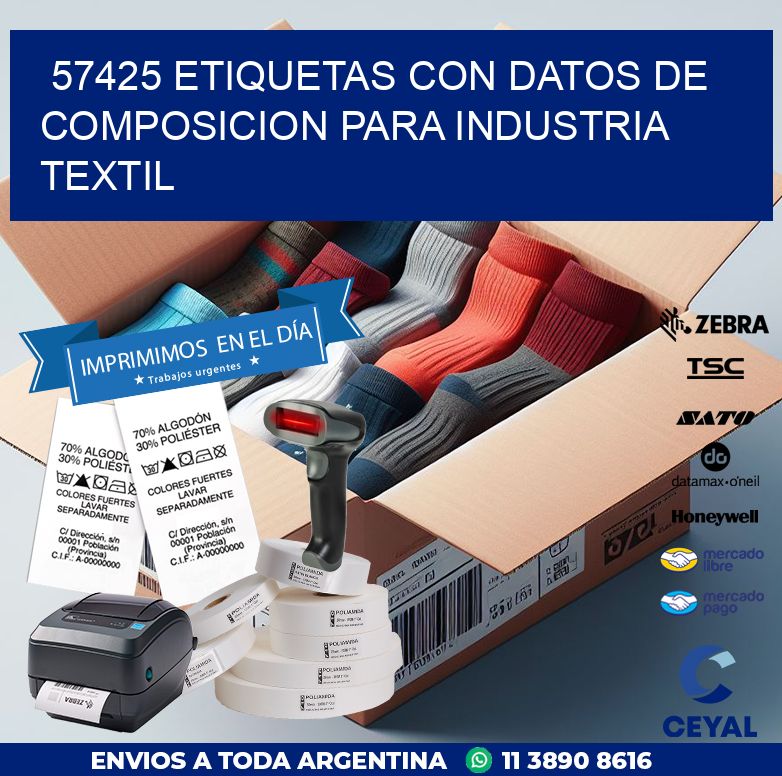 57425 ETIQUETAS CON DATOS DE COMPOSICION PARA INDUSTRIA TEXTIL