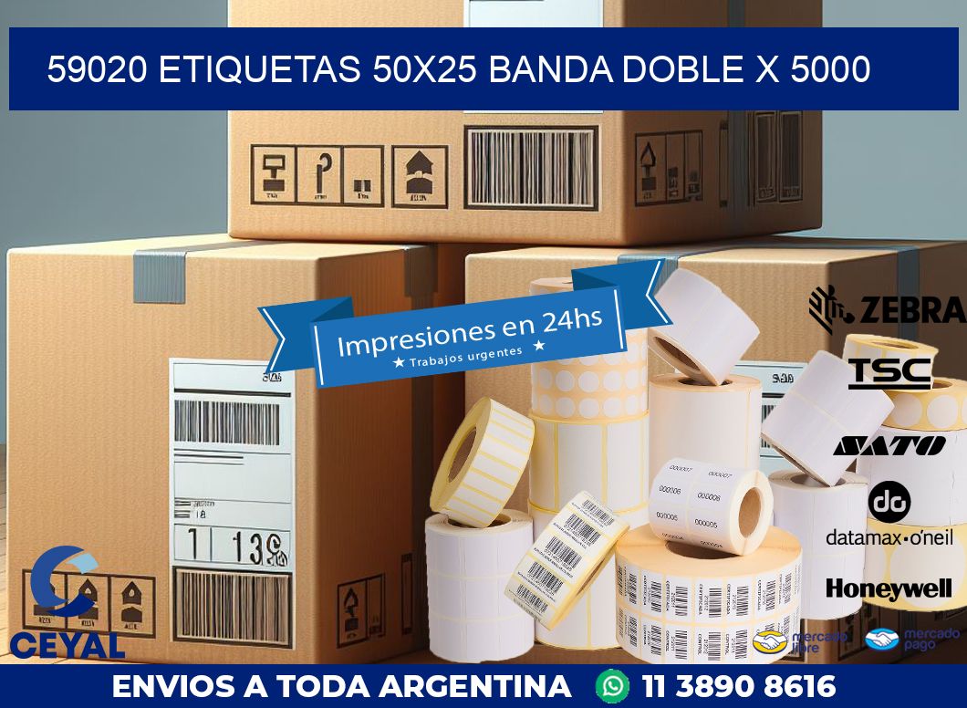 59020 ETIQUETAS 50X25 BANDA DOBLE X 5000
