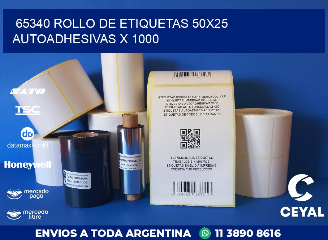 65340 ROLLO DE ETIQUETAS 50X25 AUTOADHESIVAS X 1000