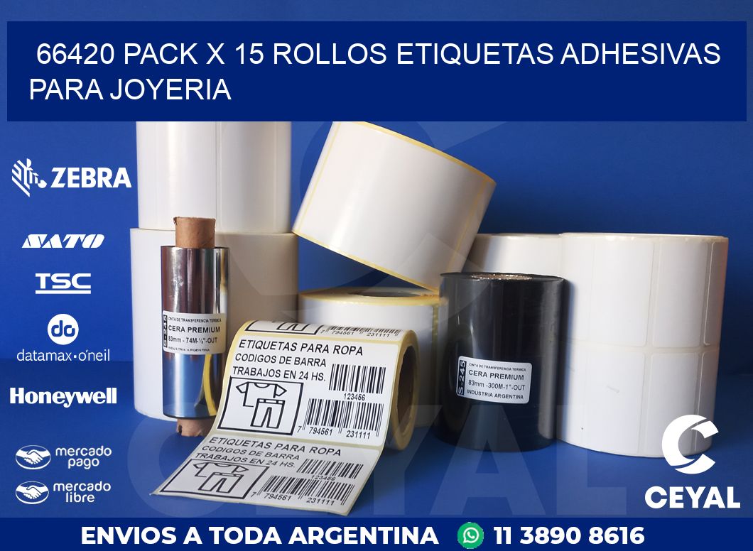 66420 PACK X 15 ROLLOS ETIQUETAS ADHESIVAS PARA JOYERIA