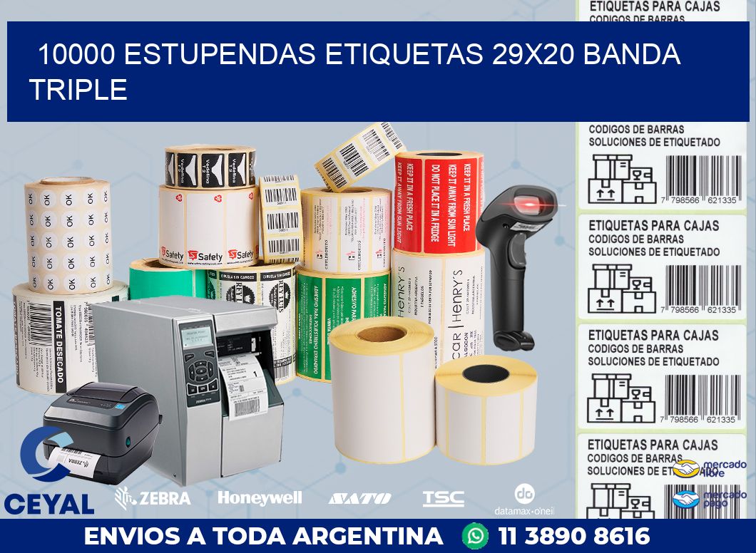 10000 ESTUPENDAS ETIQUETAS 29X20 BANDA TRIPLE