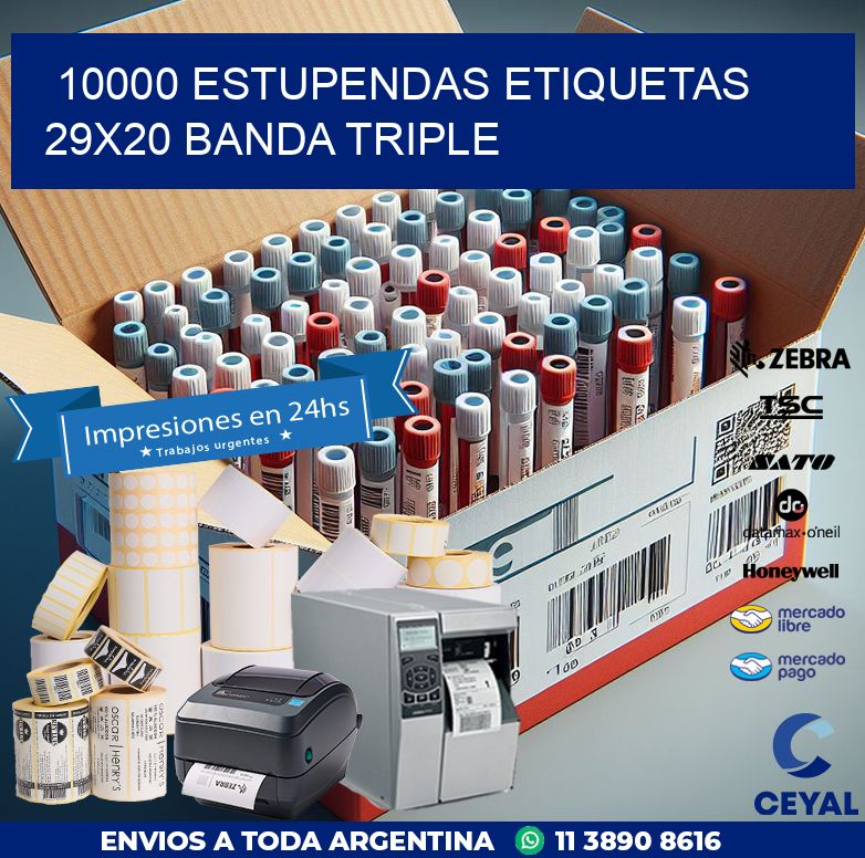 10000 ESTUPENDAS ETIQUETAS 29X20 BANDA TRIPLE