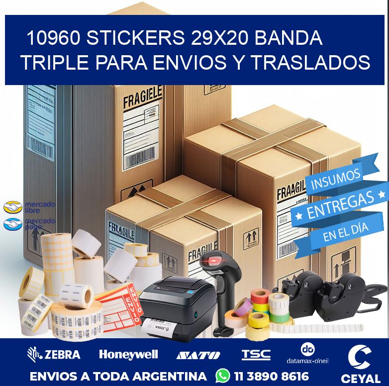 10960 STICKERS 29X20 BANDA TRIPLE PARA ENVIOS Y TRASLADOS