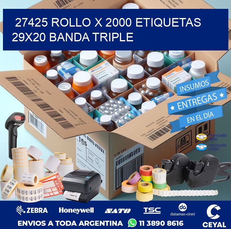 27425 ROLLO X 2000 ETIQUETAS 29X20 BANDA TRIPLE