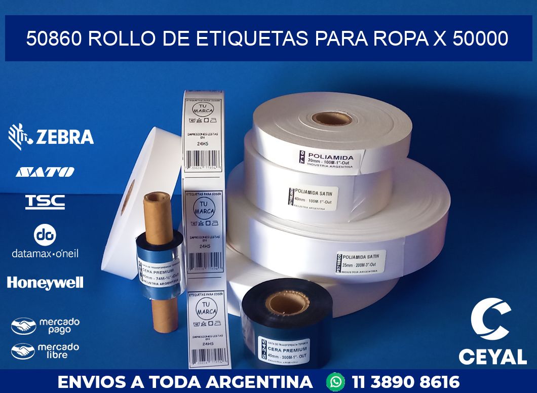 50860 ROLLO DE ETIQUETAS PARA ROPA X 50000