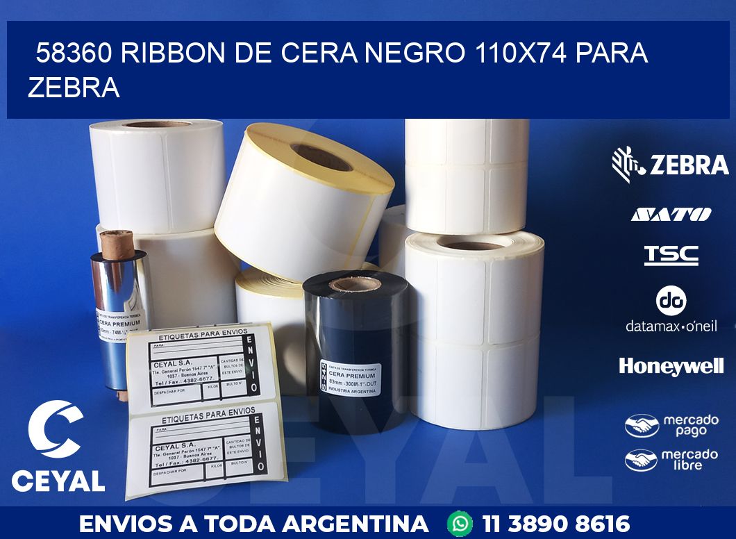 58360 RIBBON DE CERA NEGRO 110X74 PARA ZEBRA