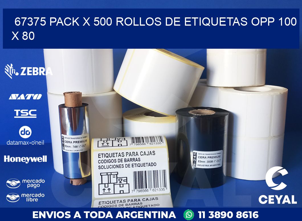 67375 PACK X 500 ROLLOS DE ETIQUETAS OPP 100 X 80
