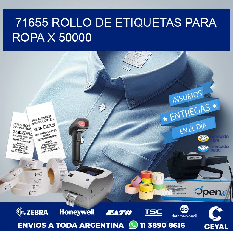 71655 ROLLO DE ETIQUETAS PARA ROPA X 50000