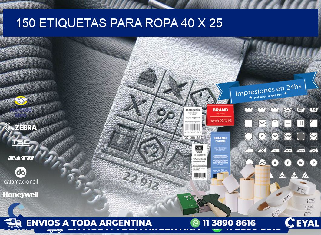 150 ETIQUETAS PARA ROPA 40 x 25