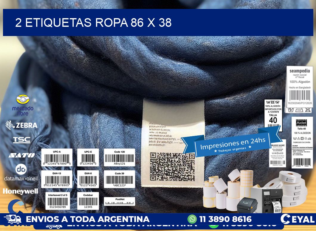 2 ETIQUETAS ROPA 86 x 38